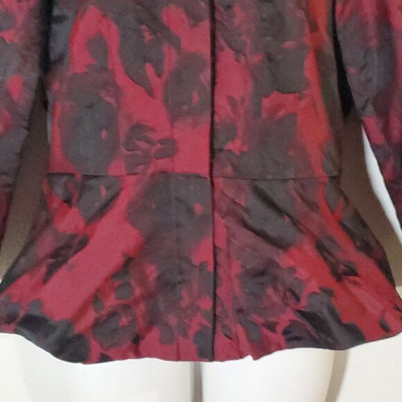 Ann Taylor Jacket 6 Red Dark Romantic Floral Bubble Hem Peplum Goth Moody - Picture 3 of 9